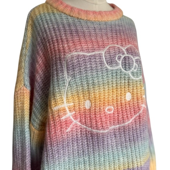 Hello Kitty x Forever 21 Pastel Rainbow Long Sleeve  Oversized Knit Sweater L - Picture 4 of 6